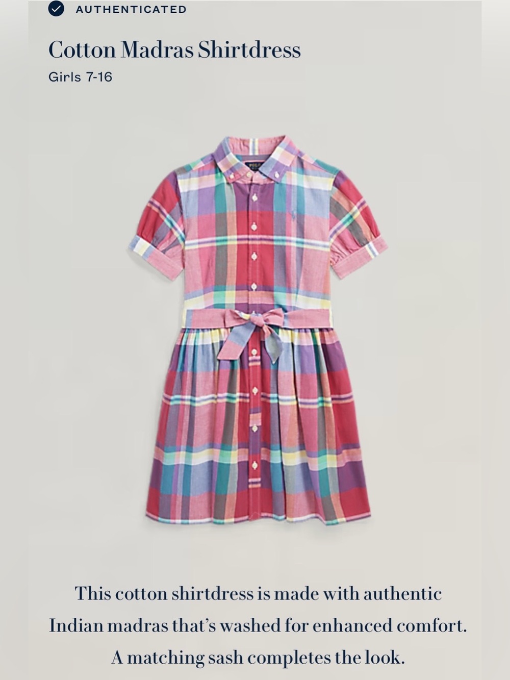 Polo by Ralph Lauren Multi-Color Madras Plaid Shirtdress